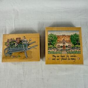 Stamps Happen Lot of 2 Rubber Stamps Wheelbarrow 60024 & May Our House 70011